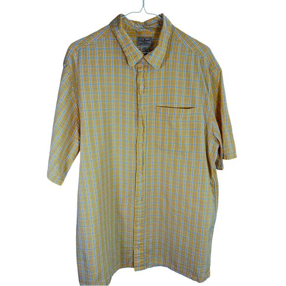 LL Bean Mens Shirt Top L Tall Plaid Preppy Outdoor Short Sleeve Hiking Gorpcore - Picture 1 of 10